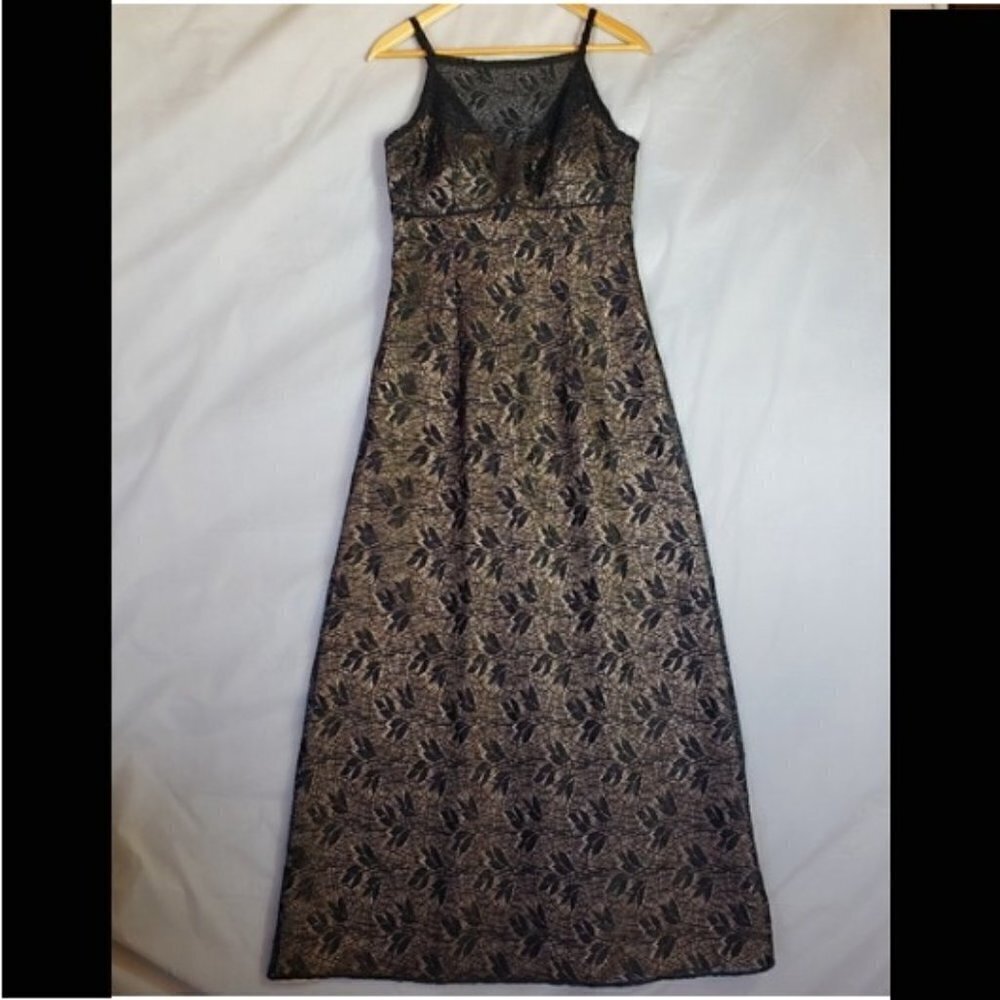 Bill Levkoff Vintage USA Malibu Black Lace High Neck Full Length Gown-Size 4